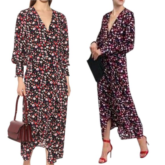 Equipment Floral Maxi Dress Sz S Faux Wrap Long Sleeve Flowy Feminine Career - Picture 2 of 12